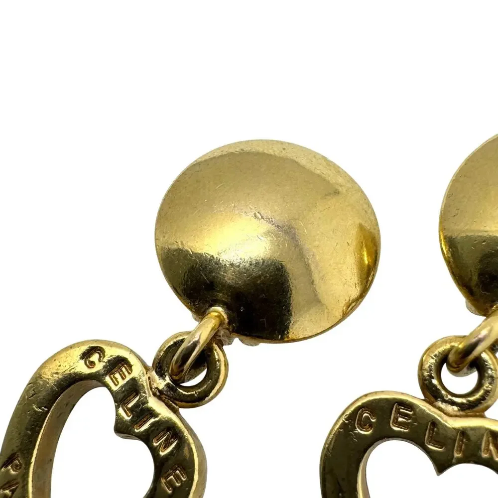Celine Vintage Paris Heart Logo Clip-On Earrings 80’s Gold Tone Made in France